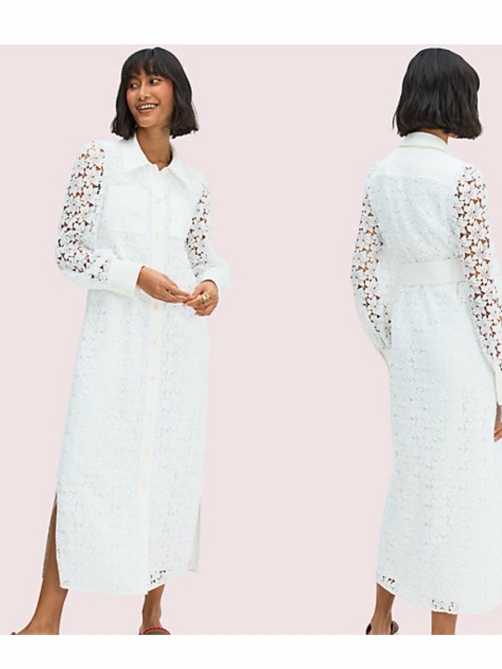 KATE SPADE Leaf Lace Long Sleeve Shirt Dress